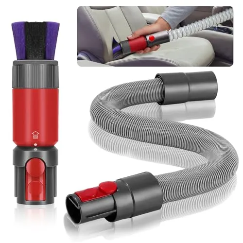 Swetfela 2 Stück Rückstandsloser Staubpinsel Staubsauger Zubehör Set, für Dyson Schlauch Adapter, für Dyson V7 V8 V10 V11 V15 Hundebürsten Aufsatz, Verlängerung Flexibler Schlauch, Abstauben