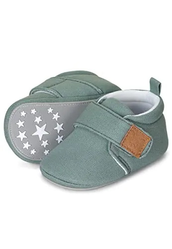 Sterntaler Baby Krabbelschuhe uni – Unisex Babyschuhe aus Canvas mit Jerseyfutter – Knöchelhohe Baby Schuhe mit rutschfester Sternensohle – Krabbelschuhe aus Baumwolle – Größe 19/20, Farbe steingrün