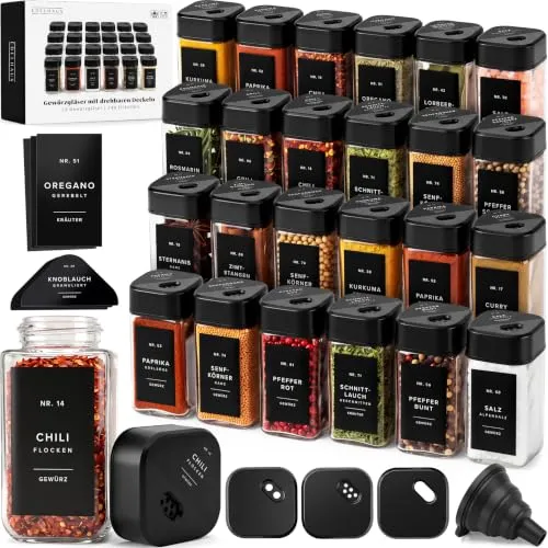 EDELHAUS Gewürzgläser Set mit Verstellbarem Deckel 24x | 120ml Gewürzstreuer