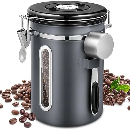 NCKIHRKK Kaffeedose Luftdicht Edelstahl 1,8L mit Datumsanzeige