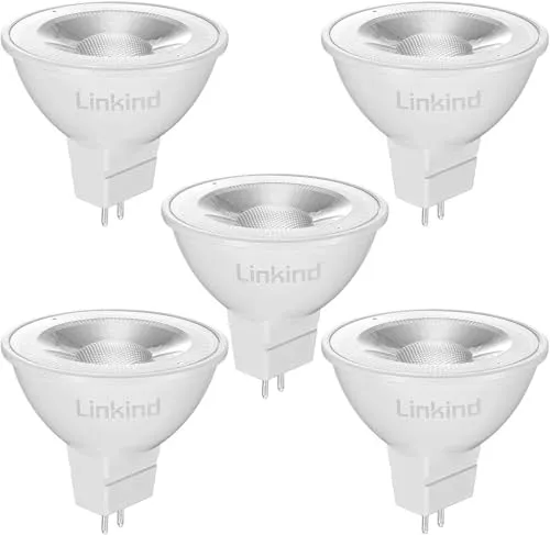 Linkind GU5.3 MR16 LED 5W Lampe 12V, 50 Watt ersetzt, 2700K Warmweiß 36° Abstrahlwinkel LED Spot MR16, 520Lm AC/DC 12Volt Leuchtmittel, Nicht dimmbar, 5 Stück