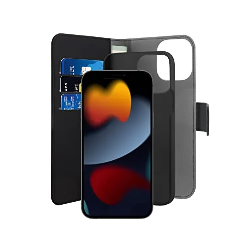 Puro Bookstyle Handyhülle;2in1;Abnehmbare Hülle;Kunstleder Kompatibel mit iPhone 13 Pro Magnetverschluss;3 Kartenfächer Schwarz