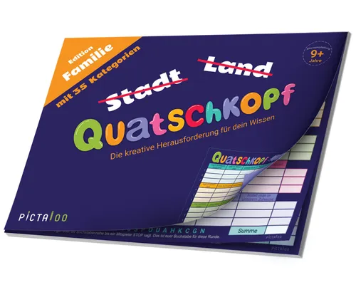 Quatschkopf Familie, Stadt Land Fluss Kinder Junior Variante, Spielblock DIN A4