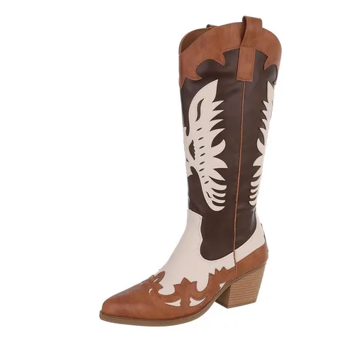 Ital-Design Damen Stiefel in Lederoptik - Western- & Bikerstil, Kastanienbraun, Gr. 37 - Stilvolle Damenstiefel in Lederoptik für Frühling und Herbst, mit 7 cm Blockabsatz und praktischem Reißverschluss, ideal für modische Auftritte.