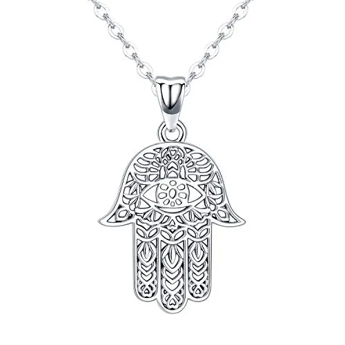 Friggem Hamsa Hand Halskette, 925 Sterling Silber Anhänger Schmuck für Frauen Männer, Sacred Vintage Hand von Fatima Evil Eye Anhänger mit Schmuck Geschenk Frauen Symbolik Freundschaft Lotus Charm