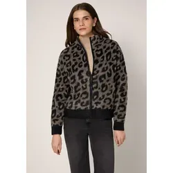 Cardigan STREET ONE STUDIO, Damen, Gr. 44, schwarz, Stoff, 100% Polyester, animal-print, normal normal, Rundhals, Rippbündchen, Strickjacken