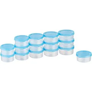 Kigima Frischhaltedose MiraHome blau, 15 Stück - 15er Set luftdichte Kunststoffdosen (0,1 L) für sicheres Einfrieren, Lagern und Transportieren von Lebensmitteln. BPA-frei und spülmaschinengeeignet.