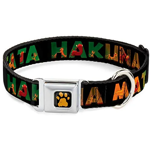 Dog Collar Seatbelt Buckle Hakuna Matata Black Lion King Scenes 16 to 23 Inches 1.5 Inch Wide