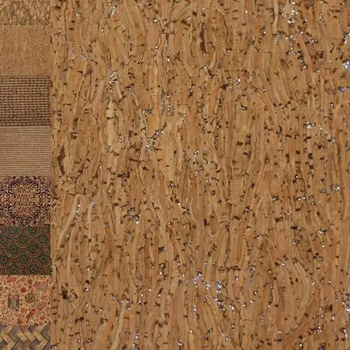 MAGAM-Stoffe Kork Stoff zum nähen Basteln Möbel bedruckt gold natur Meterware 50cm (Glitzer-silber)