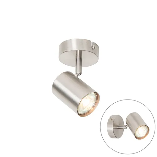 QAZQA - Modern Moderner Spot aus Stahl I Silber I nickel matt verstellbar - Jeana I Wohnzimmer I Schlafzimmer - Stahl Rund - LED geeignet GU10