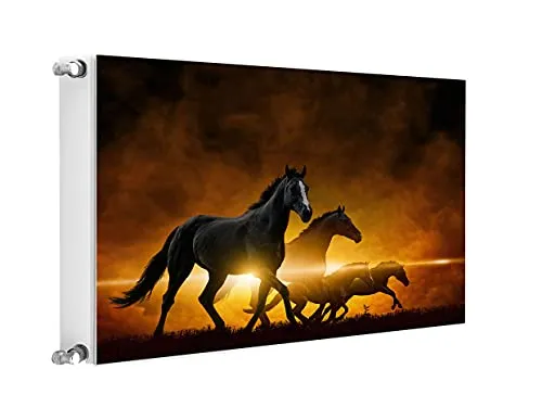TMK ArtDeko Magnet Heizkörperabdeckung Innovative Lösung Selbsthaftend 80x60 Heizkörperabdeckung, Heizkörperverkleidung, Pferde Sonne