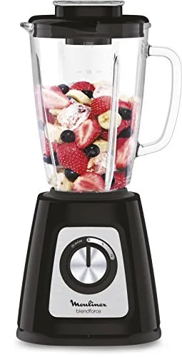 Moulinex Standmixer, elektrischer Mixer, Glasschüssel 1,75 l, Leistung 800 W, sichere Verriegelung, ergonomisch, Bohnenmahlwerk, Smoothies, Crushed Eis, Blendforce schwarz LM430810