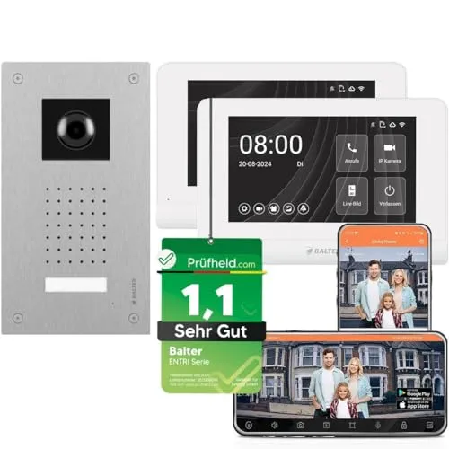 Nonic Balter ENTRI L Video Doorbell Unterputz Türklingel mit Kamera und 2X 7 Zoll Touchscreen HD WLAN Monitor, kabelgebunden Türsprechanlage mit Interkom WiFi Mobile App für 1 Familienhaus Set