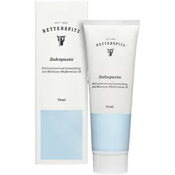 Retterspitz Zahnpasta 75 ML - Zahnpasta mit ätherischem Mitcham-Pfefferminzöl, verringert Keimbelastung und beugt aktiv Karies sowie Parodontose vor. Frei von Konservierungs- und Farbstoffen für ein frisches Mundgefühl.