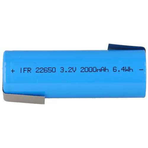 AccuCell IFR22650 3,2Volt bis 3,3 Volt 2000mAh LiFePO4 Akku mit Lötfahne in Z-Form, 65 x 22,1mm