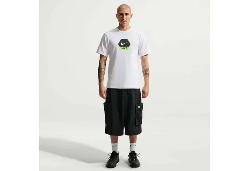 Nike Herren T-Shirt in White-Electric Green, Größe M - Stylisches T-Shirt mit Rundhalsausschnitt und auffälligem Frontprint; aus 100% Baumwolle für hohen Tragekomfort.