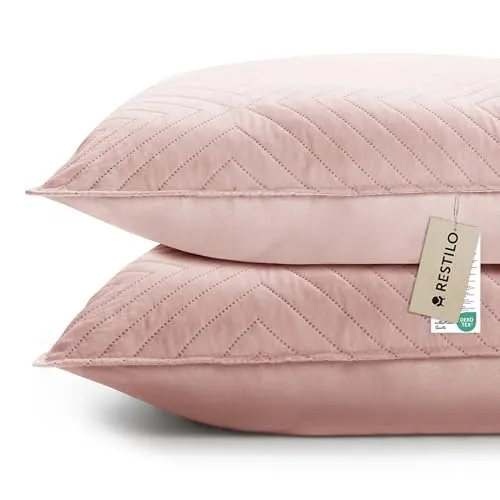 RESTILO Kissenbezug 45x45 cm 2er Set Lachs Kissenhülle Dekorative Sofakissen Dekokissen Zierkissenbezug Ultrasonic Steppung weich für Sofa deko ideal für Wohnzimmer Schlafzimmer Softa