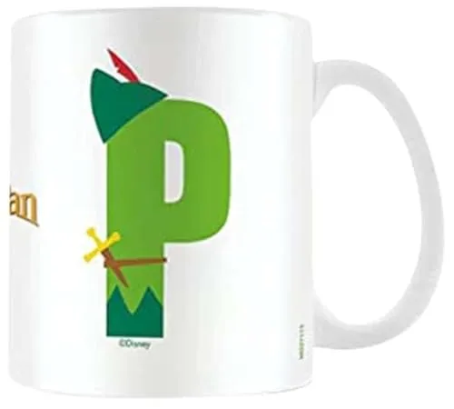 Disney Alphabet Personalisierte Tasse (P for Peter Pan Design), 325 ml, Keramik-Kaffeetasse in Präsentation, Disney-Geschenkbox, offizieller Merchandise-Artikel, Grün