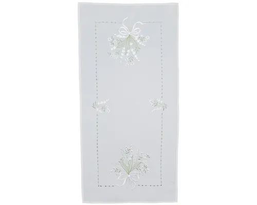 matches21 HOME & HOBBY Tischdecke Tischläufer NICOLA Maiglöckchen Stick weiß-grün Polyester 40 x 90 cm (1-tlg), Pflegeleicht & waschbar bei 30 °C