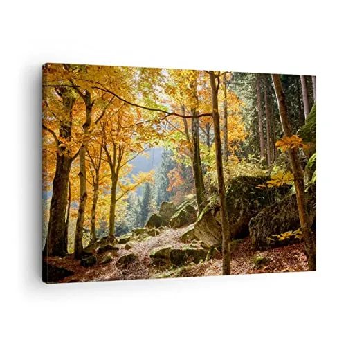 Bilder auf Leinwand Herbst berg wald natur Leinwandbild 70x50cm Wandbilder Dekoration Wohnzimmer Schlafzimmer Küche Deko Klein Wanddeko Bild Wand Kunstdruck Art Wall Decor Canvas AA70x50-2713