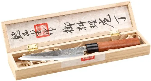 TokioKitchenWare Asia Messer: Santoku Allzweck-Küchenmesser, handgefertigt, mit Echtholzgriff (Santoku Allzweckmesser, Chefmesser, Handgefertigte)