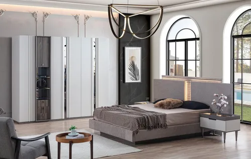 Xlmoebel Komplettschlafzimmer Modernes Schlafzimmer Set mit Bett, Nachttischen und Kleiderschrank, (4-tlg., Bett+Kleiderschrank+2x Nachttische), Hergestellt in Europa