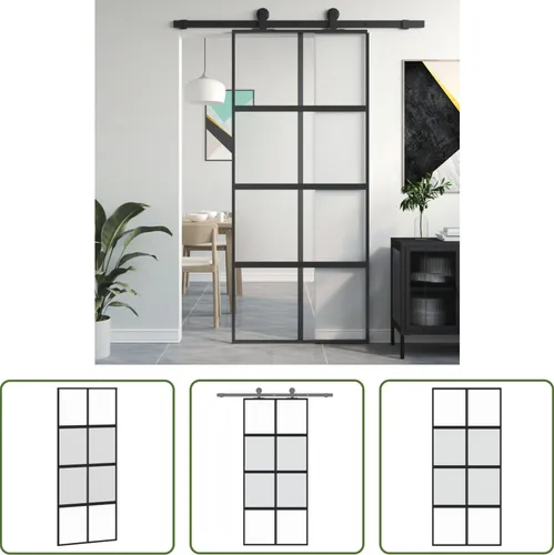 The Living Store Schiebetür Schwarz 90x205 cm Hartglas und Aluminium