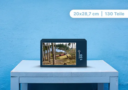 hansepuzzle 109872 - Eisenbahn Puzzle, 130 Teile, Fortbewegung, 28,7 x 20,0cm mit hochwertiger Aufbewahrung, Kartonbox & Beutel