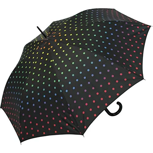 happy rain Stockschirm groß stabil mit Automatik schwarz bedruckt - rainbow dots