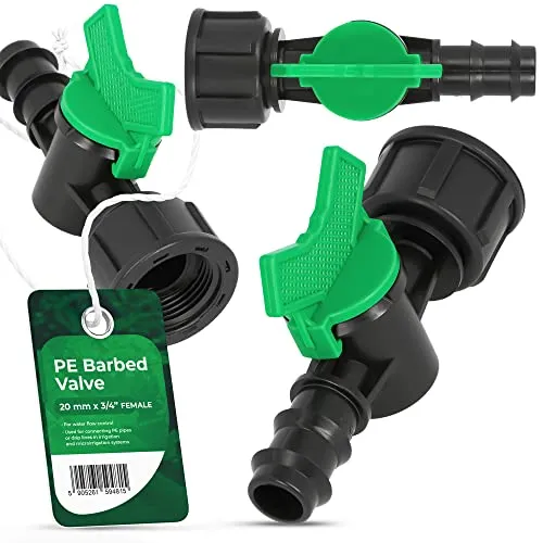 PE Absperrhahn Kugelhahn PE-Rohr 20x3/4'' IG Gartenbewässerung Tropfleitung Bewässerungssystem Anschlussstück Schlauchverbindung Garten Mikrobewässerung Wasser Perlschlauch Schläuche Verbinder