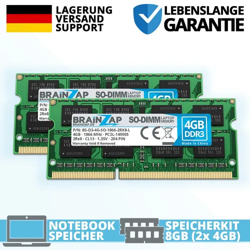8GB DDR3 RAM SO-DIMM PC3L-14900S 2Rx8 1866 MHz 1.35V Notebook Speicher (2x 4GB)
