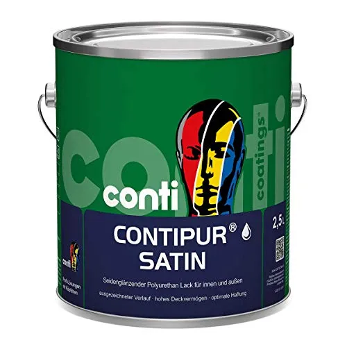 ContiPur Satin 2,5 Liter - Hochwertiger Lack - Lacke für Holz, Metall & Hartkunststoffe. Seidenglänzende Beschichtung mit optimaler Haftung, strapazierfähig und beständig gegen Säuren und Alkalien.