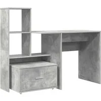 vidaXL Schreibtisch Beton Grau 131,5 x 50 x 106,5 cm - Moderner Schreibtisch aus robustem Holzwerkstoff mit praktischem Stauraum. Ideal für Büros und Wohnräume, bietet er flexibles Design und stilvolle Funktionalität.