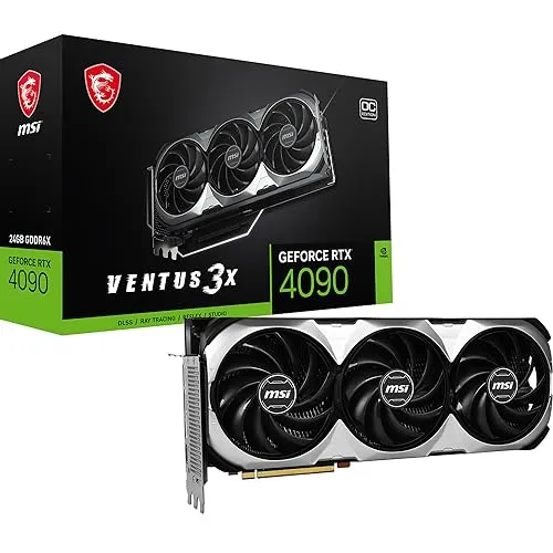 MSI VENTUS GeForce RTX 4090 3X 24G OC - Hochleistungs-Grafikkarte - Grafikkarten der Spitzenklasse: Erleben Sie beeindruckende 4K-Gaming mit 24 GB GDDR6X und 16384 CUDA-Kernen für ultimative Leistung und Grafikqualität.