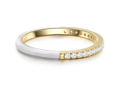 GLANZSTÜCKE MÜNCHEN Damen-Ring aus 925/- Sterling Silber - Eleganter Memoirering, gelbvergoldet mit Emaille und Zirkonia, ideal für besondere Anlässe und ein echter Handschmeichler