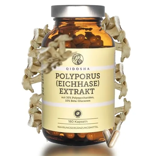 QIDOSHA® Polyporus Extrakt Kapseln 180 Stück – Hochdosiert & Laborgeprüft - Premium Polyporus Extrakt Kapseln mit 500mg je Kapsel, hergestellt in Deutschland. Enthält wertvolle Polysaccharide und Beta-Glucane für höchste Qualität und Bioverfügbarkeit.