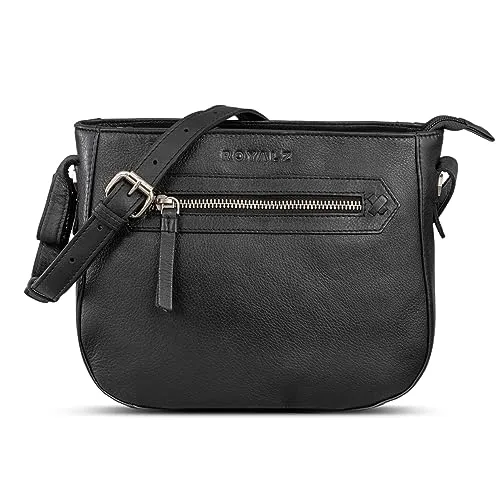 ROYALZ 'Cheyenne' Moderne kleine Umhängetasche Damen Leder Damenhandtaschen Echt-Leder Vintage Schultertasche klein, Farbe:Schwarz