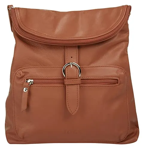 forty° Rucksack Damen 021409 cognac - Eleganter Damen Rucksack aus 100% Rindleder, handlich und leicht – perfekt für Freizeit und Alltag. Bietet Platz für Smartphone, Schlüssel und mehr.