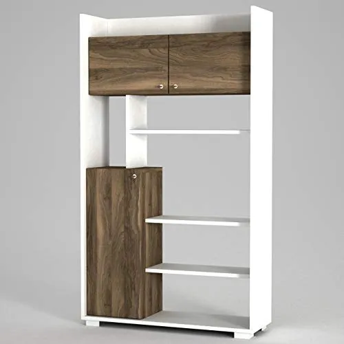 moebel17 Punto Bücherregal 4449 Aufbewahrungsregal Holz Regal Raumteiler, Weiß Braun, mit 3 Türen, 9 Ablagefächer, 90 x 155,5 x 29,5 cm