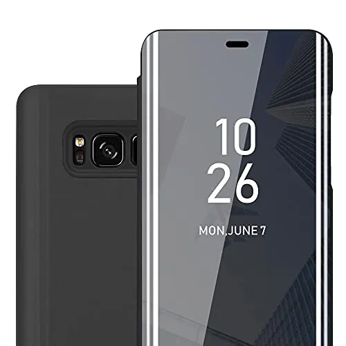 Cadorabo Hülle kompatibel mit Samsung Galaxy S8 Schutzhülle TPU Silikon Case 360 View Spiegel, Slim Kratzfest Weiche Gummi mit Rundumschutz Cover Hülle für Galaxy S8 in Schwarz