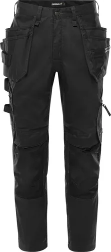 Fristads Green Handwerker-Stretchhose 2900 GWM - Schwarz/C64 - Robuste Stretchhose für Handwerker mit vielseitigen Taschen und verstärkten Knietaschen. Ideal für den professionellen Einsatz, bietet sie Komfort und Flexibilität bei der Arbeit.