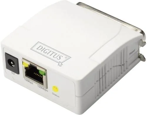 DIGITUS Fast Ethernet Printserver mit Parallel-Port - Netzwerkdrucklösung für ältere Drucker, einfache Installation und umfassende Protokollunterstützung
