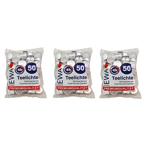 Ebersbacher Kerzenfabrik GmbH Teelichter weiß mit Metallhülle 150 Stück ca. (ØxH) 39 x 16 mm (3 x 50 Stück)