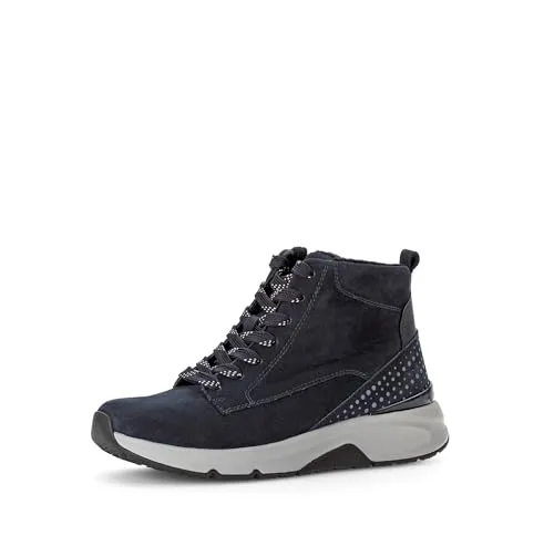 Schnürboots GABOR ROLLINGSOFT, Damen, Gr. 39, dunkelblau - Sportliche Schnürboots aus wärmendem Nubukleder mit OPTIFIT-Wechselfußbett und Keilabsatz, ideal für Freizeitaktivitäten und komfortable Wanderungen.