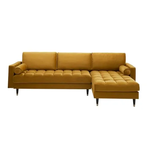 invicta INTERIOR Elegantes Ecksofa Cozy Velvet 260cm senfgelb Samt Federkern 3er-Sofa Couch Eckcouch