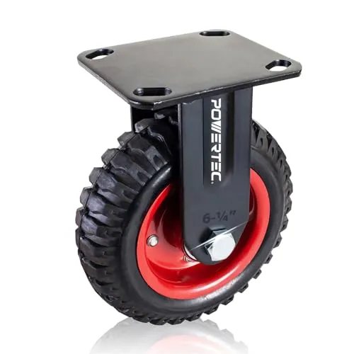 POWERTEC 17052V Feste Schwerlastrolle, 16,5 cm, 1 Stück, Schwarz, 15,2 cm