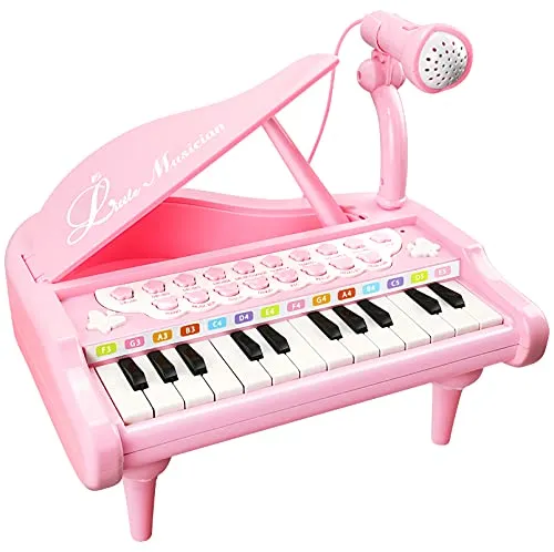 Love&Mini Rosa Klavierspielzeug für Mädchen ab 1 2 3 4 5 Jahr Erster Geburtstag Geschenke Kleinkind Klaviermusik Spielzeuginstrumente mit 24 Tasten und Mikrofon