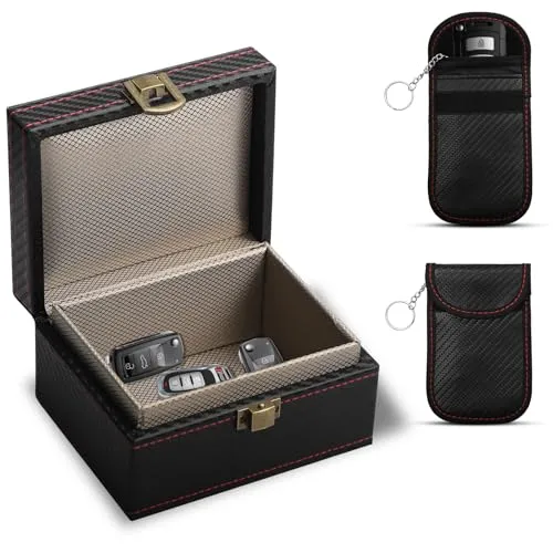 Faraday Box Autoschlüssel – RFID Signal Blocker mit 2 Taschen für Keyless Go Schutz