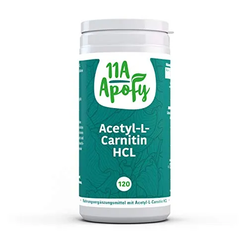 11A-Apofy Acetyl-L-Carnitin HCL - 1700 mg pro Tagesdosis - Aminosäure Carnitin mit hoher Bioverfügbarkeit: Überwindet die Blut-Hirn-Schranke für optimale Verarbeitung. Hochdosiert mit 1700 mg reinem L-Carnitin pro Tagesdosis, vegan und ohne unerwünschte Zusatzstoffe.