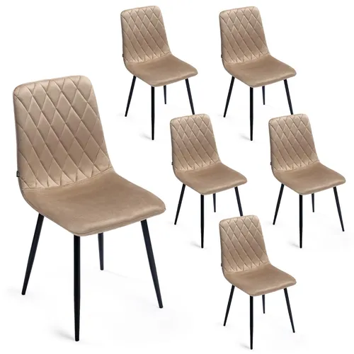Lina® Elisia Esszimmerstuhl im modernen Design - Samt - Bequemer Stuhl für Ihr Esszimmer, hochwertiger Stoff, ergonomische Form - 6er Set - Beige